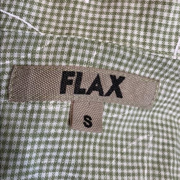 Flax gingham leaf print linen button down shirt - Picture 3 of 6